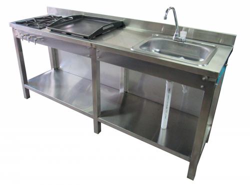 TIPO 13: EQUIPO MIXTO TIPO MESÓN CON FOGONES, PLANCHA ASADORA Y LAVAPLATOS